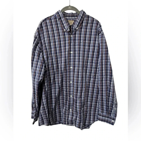 DULUTH TRADING Shirt Mens XL Wrinklefighter Plaid Cotton Woven Button Down Blue - Picture 1 of 4